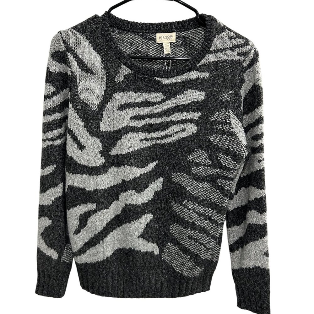 Greige Womens Zebra Print Sweater Crewneck Long Sleeve Size Medium Cozy NWT